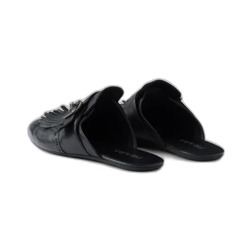 Shuffle Antiqued Leather Mules With Buckled Strap And Fringe