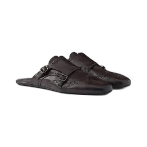 Shuffle Antiqued Leather Double Monk Strap Mules