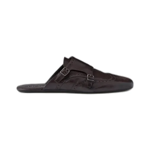 Shuffle Antiqued Leather Double Monk Strap Mules