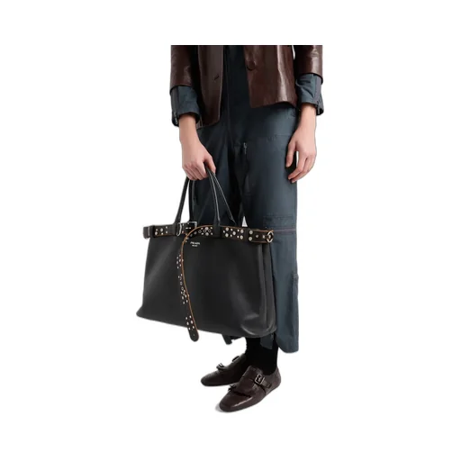 Prada Buckle Leather Bag With Studded Belt