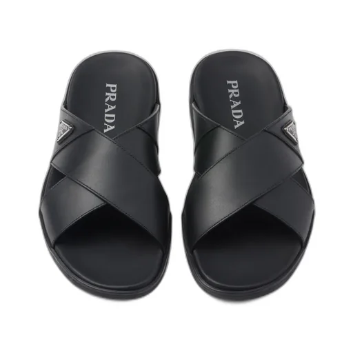 Leather Crisscross Slides