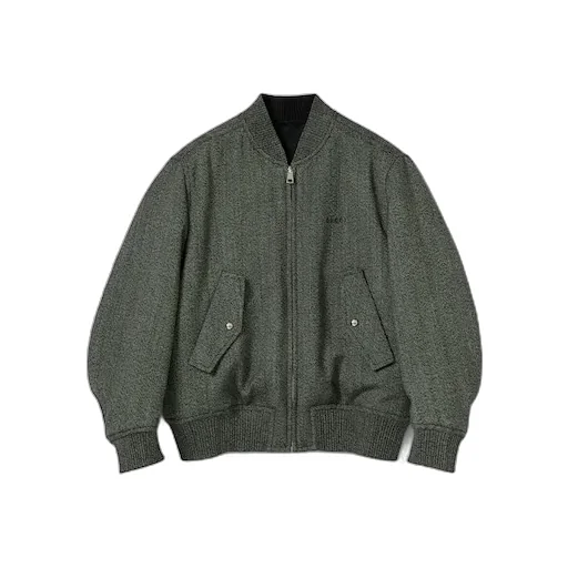 Herringbone Wool Mouliné Bomber Jacket