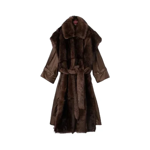 Soft Hairy Shearling Coat With Belt