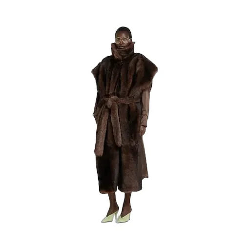 Soft Hairy Shearling Coat With Belt