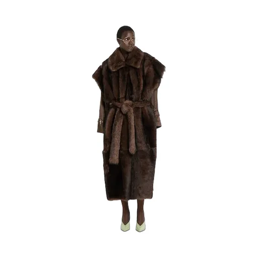 Soft Hairy Shearling Coat With Belt