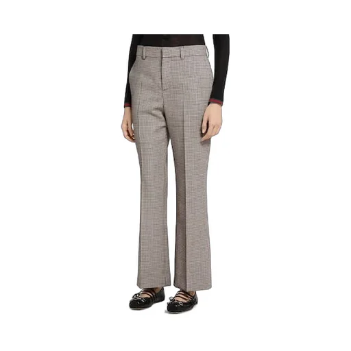 Gingham Wool Pants With Embroidery