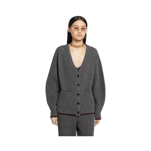Rib Felted Wool Cardigan With Web