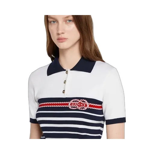 Cotton Stitch Polo Top With Intarsia