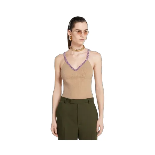 Rib Felted Wool Top With Embroidery