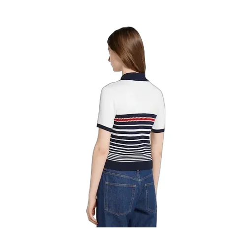 Cotton Stitch Polo Top With Intarsia