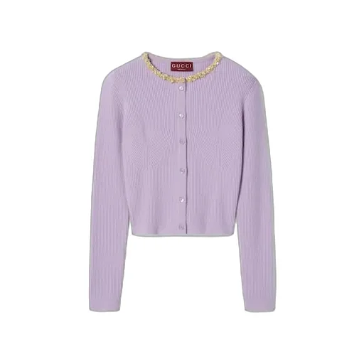 Rib Felted Wool Cardigan With Embroidery