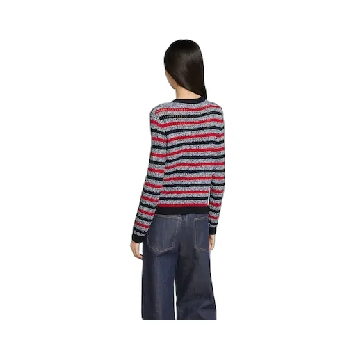Striped Cotton Cardigan With Intarsia