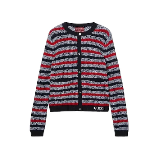 Striped Cotton Cardigan With Intarsia