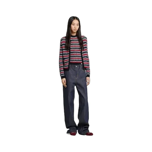 Striped Cotton Cardigan With Intarsia