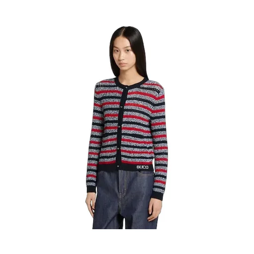 Striped Cotton Cardigan With Intarsia
