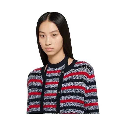 Striped Cotton Cardigan With Intarsia
