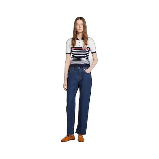 Cotton Stitch Polo Top With Intarsia