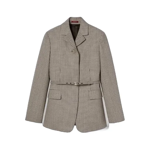 Gingham Wool Jacket With Belt