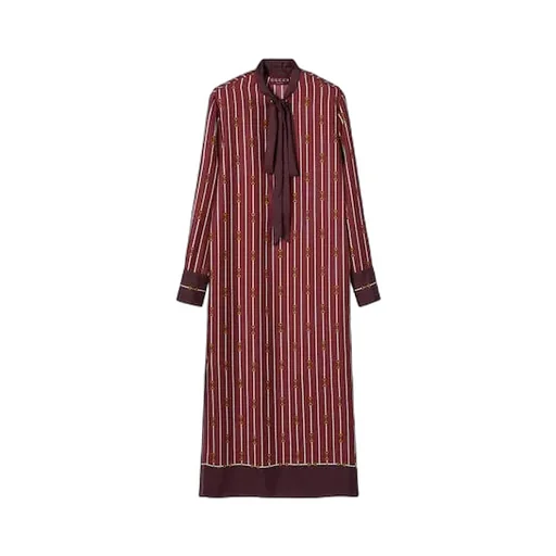 Printed Silk Twill Dress With Bow