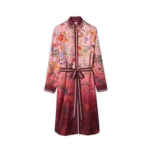 Printed Silk Twill Shirt Dress