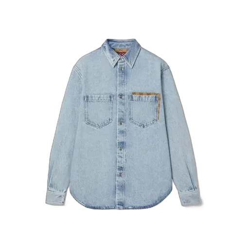 Washed Denim Shirt With Gg Insert