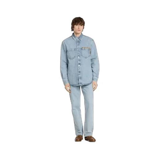 Washed Denim Shirt With Gg Insert