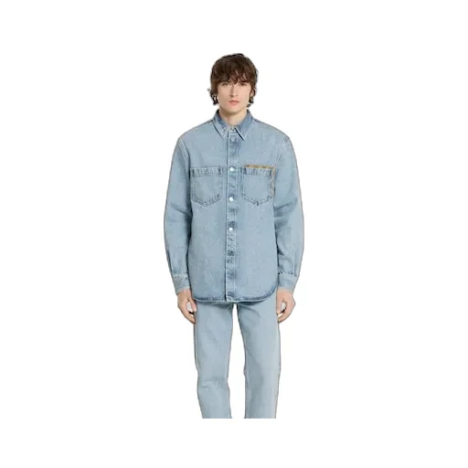 Washed Denim Shirt With Gg Insert