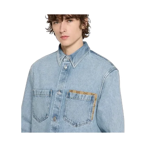Washed Denim Shirt With Gg Insert