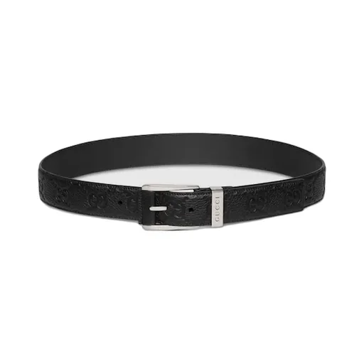 Embossed Gg Belt With Squared Buckle