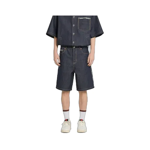 Cotton Selvedge Denim Shorts With Logo