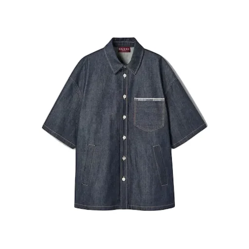 Cotton Selvedge Denim Shirt With Logo