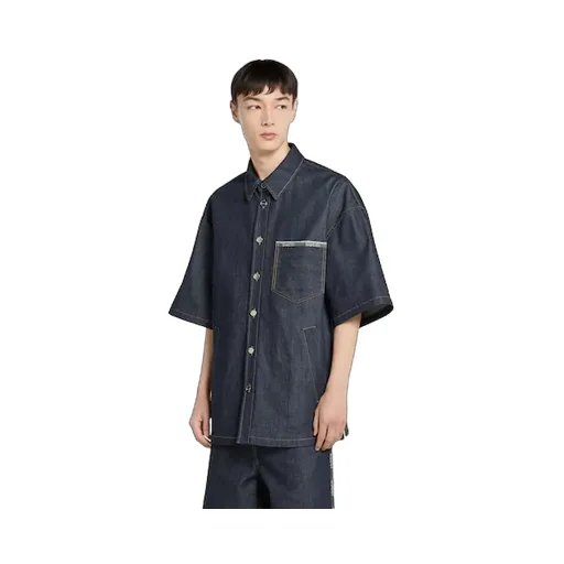 Cotton Selvedge Denim Shirt With Logo