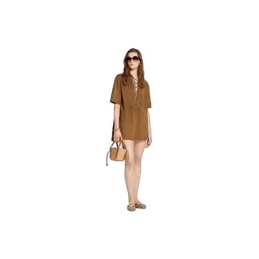 Suede V-Neck Dress With Horsebit