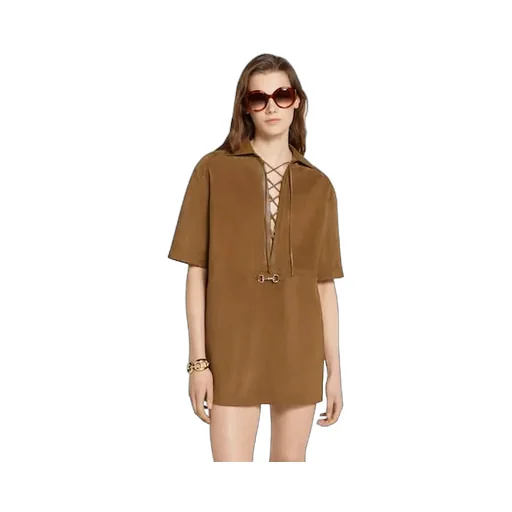 Suede V-Neck Dress With Horsebit