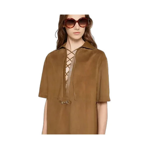 Suede V-Neck Dress With Horsebit