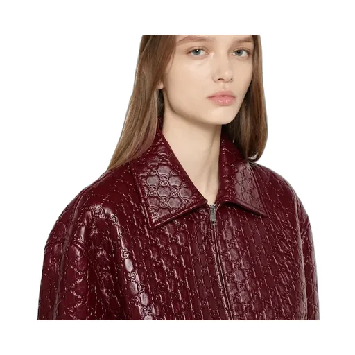 Oversize Embossed Gg Leather Jacket