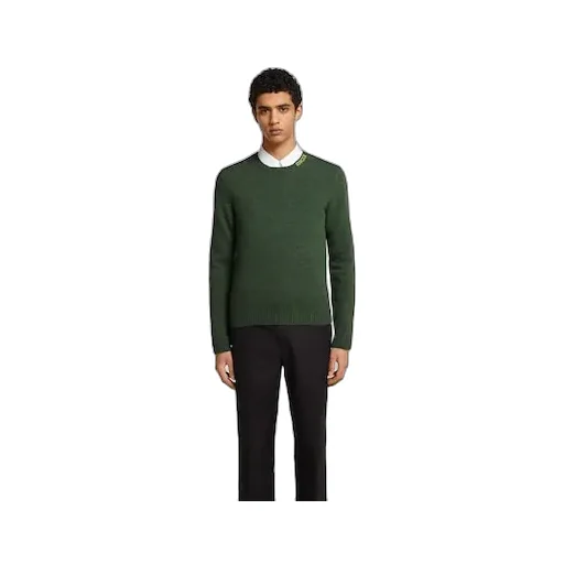 Felted Wool Knit Sweater With Intarsia