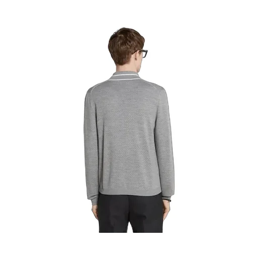 Fine Wool Knit Cardigan With Intarsia