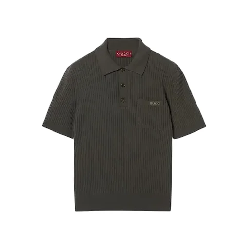 Wool Cashmere Rib Knit Polo Shirt