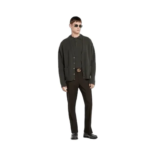 Wool Cashmere Rib Knit Polo Shirt