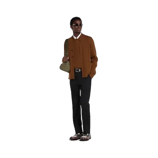 Wool Cashmere Rib Knit Polo Shirt