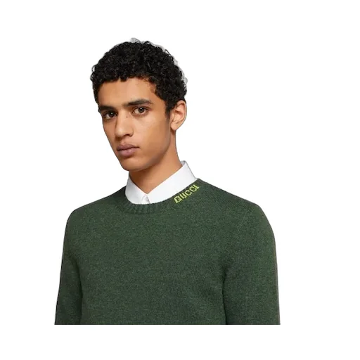 Felted Wool Knit Sweater With Intarsia