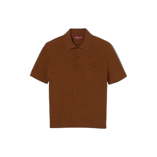Wool Cashmere Rib Knit Polo Shirt