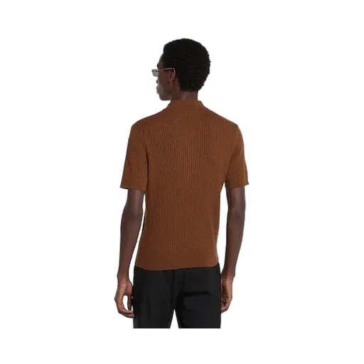Wool Cashmere Rib Knit Polo Shirt