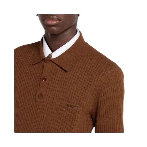 Wool Cashmere Rib Knit Polo Shirt