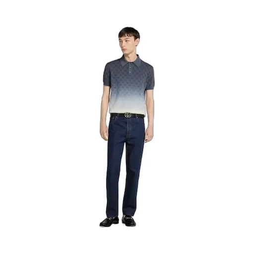 Gg Cotton Knit Jacquard Polo Shirt