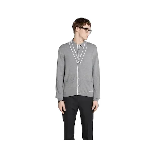 Fine Wool Knit Cardigan With Intarsia