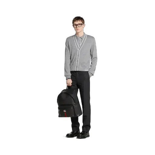 Fine Wool Knit Cardigan With Intarsia