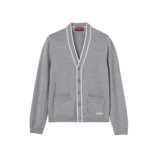 Fine Wool Knit Cardigan With Intarsia