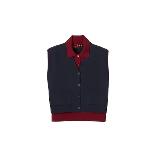 Wool Silk Polo Top With Vest Overlay